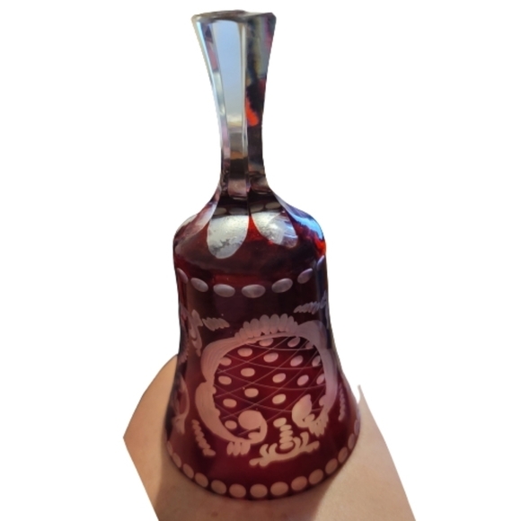 Vintage  Glass bell Ruby Red Bell German Crystal ilmkristall Dot Scroll Design - Picture 4 of 6